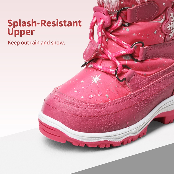 Kids Non-Slip Fur Lined Snow Boots - ROSE RED - 2